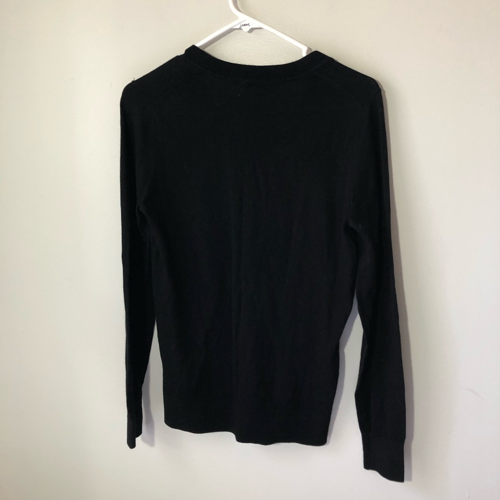 Quince lightweight cotton cashmere women v neck sweater S black basic minimalist - Picture 4 of 11